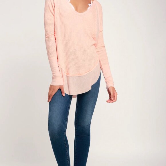 Free People We The Free Catalina Thermal Long Sleeve Tee Peach XS - Picture 2 of 7